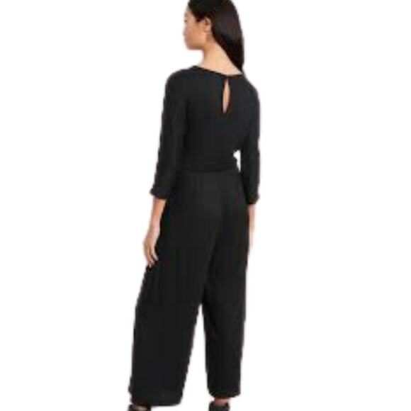 Banana Republic Cozy Ribbed Knit Tie-Front Jumpsuit in Black - Size Medium - Picture 3 of 4